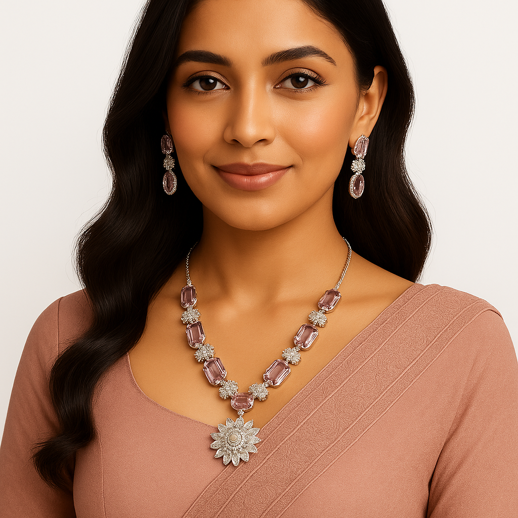 Blush Shine American Diamond Necklace & Earring Set