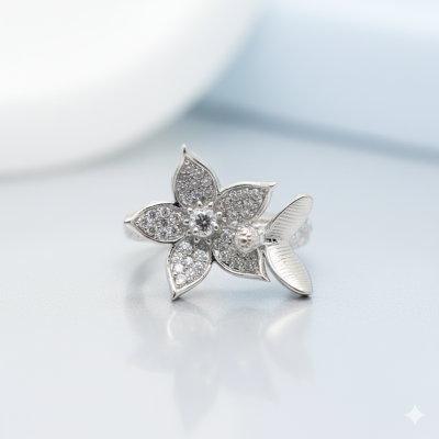 Sparkling Flower Petal Ring
