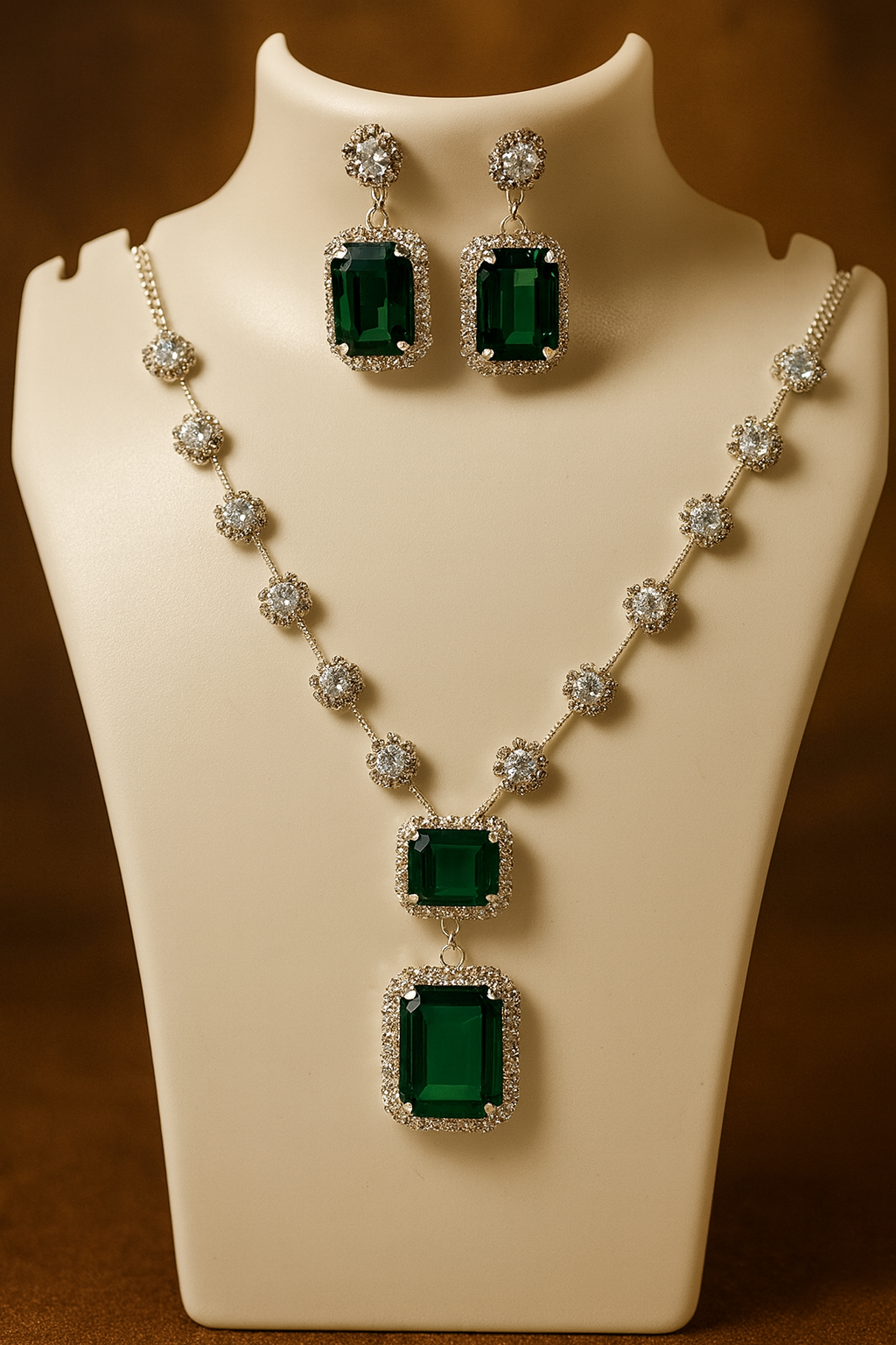 Royal Emerald Green Bridal Necklace & Earrings Set - Image 3
