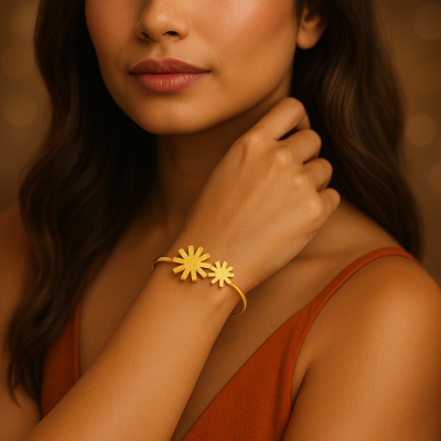Golden Twin Floral Sparkle Bracelet for Women